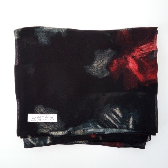 Vintage Dark Floral Semi Sheer Panel Red Gray Roses Romantic Neck Scarf - Picture 5 of 7